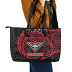 Personalized Essendon Bombers Polynesian Leather Tote Bag Tribal Chest and Sleeve Tattoo Heritage Warrior