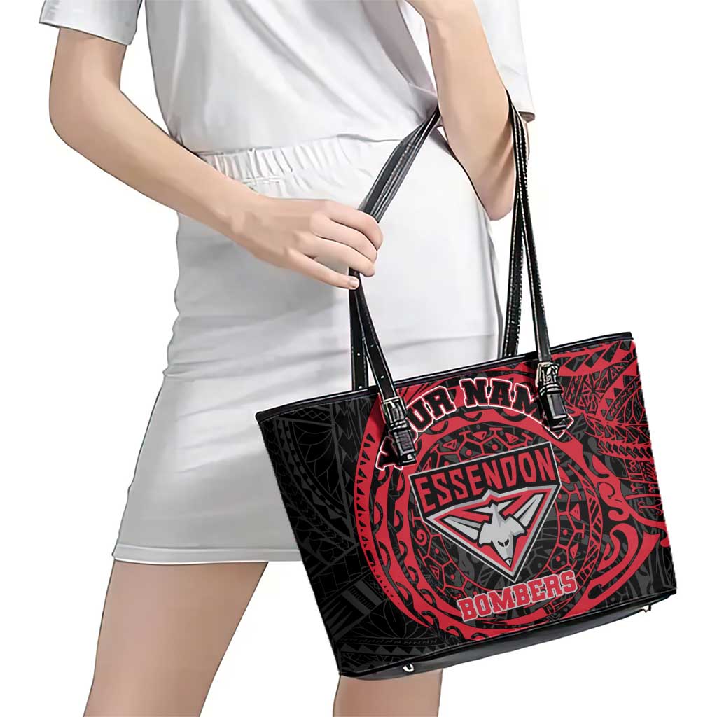 Personalized Essendon Bombers Polynesian Leather Tote Bag Tribal Chest and Sleeve Tattoo Heritage Warrior