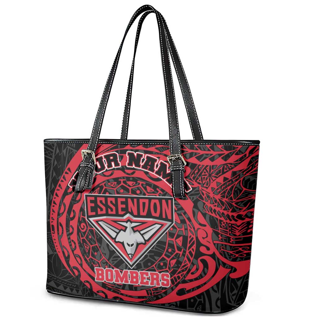 Personalized Essendon Bombers Polynesian Leather Tote Bag Tribal Chest and Sleeve Tattoo Heritage Warrior
