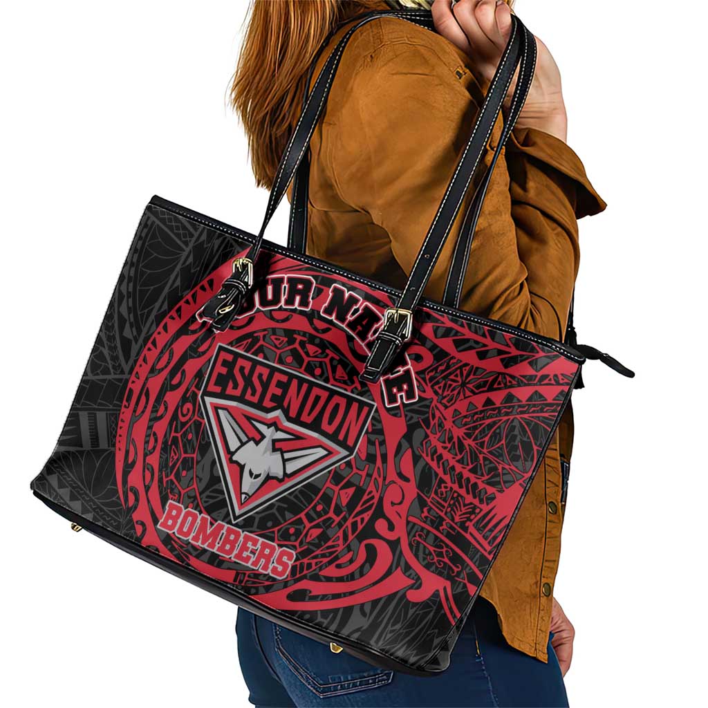 Personalized Essendon Bombers Polynesian Leather Tote Bag Tribal Chest and Sleeve Tattoo Heritage Warrior