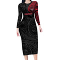 Personalized Essendon Bombers Polynesian Long Sleeve Bodycon Dress Tribal Chest and Sleeve Tattoo Heritage Warrior