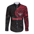 Personalized Essendon Bombers Polynesian Long Sleeve Button Shirt Tribal Chest and Sleeve Tattoo Heritage Warrior