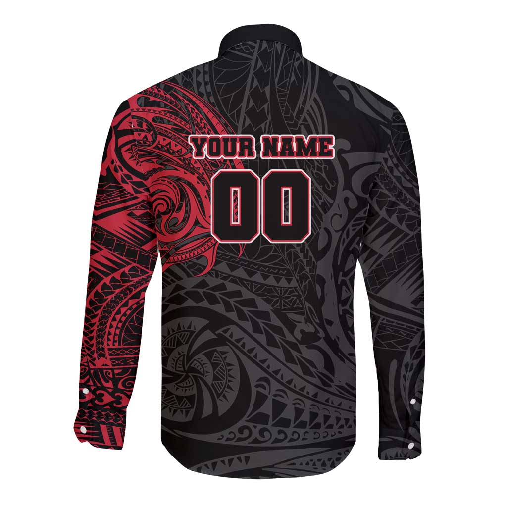 Personalized Essendon Bombers Polynesian Long Sleeve Button Shirt Tribal Chest and Sleeve Tattoo Heritage Warrior