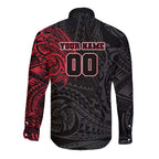 Personalized Essendon Bombers Polynesian Long Sleeve Button Shirt Tribal Chest and Sleeve Tattoo Heritage Warrior