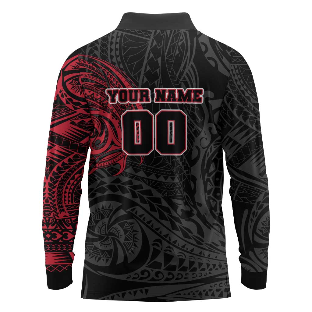 Personalized Essendon Bombers Polynesian Long Sleeve Polo Shirt Tribal Chest and Sleeve Tattoo Heritage Warrior