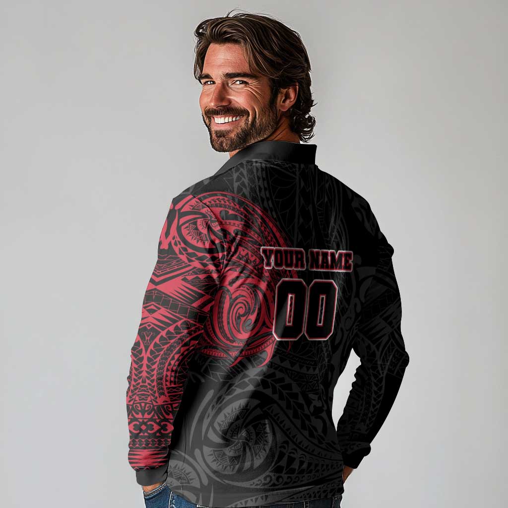 Personalized Essendon Bombers Polynesian Long Sleeve Polo Shirt Tribal Chest and Sleeve Tattoo Heritage Warrior