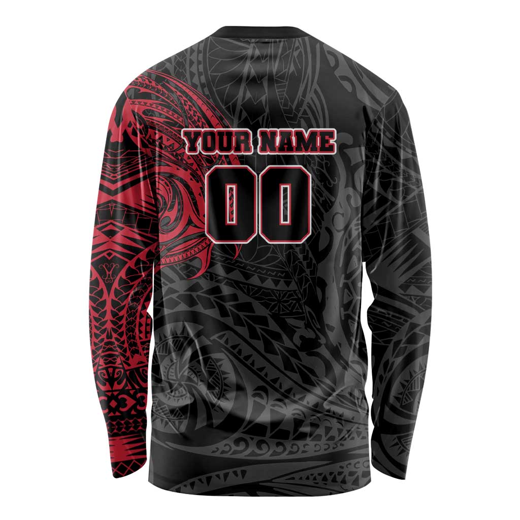 Personalized Essendon Bombers Polynesian Long Sleeve Shirt Tribal Chest and Sleeve Tattoo Heritage Warrior