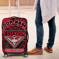 Personalized Essendon Bombers Polynesian Luggage Cover Tribal Chest and Sleeve Tattoo Heritage Warrior