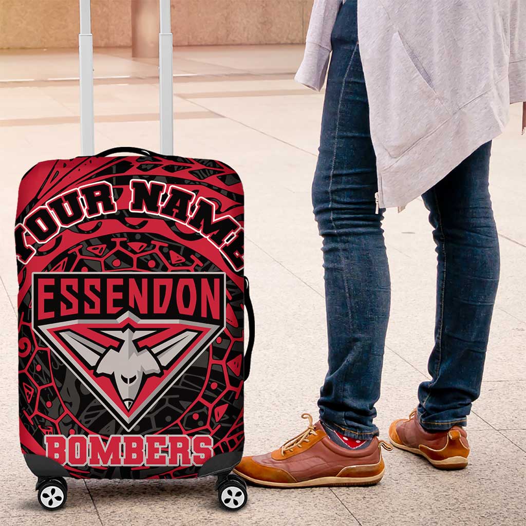 Personalized Essendon Bombers Polynesian Luggage Cover Tribal Chest and Sleeve Tattoo Heritage Warrior