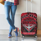 Personalized Essendon Bombers Polynesian Luggage Cover Tribal Chest and Sleeve Tattoo Heritage Warrior