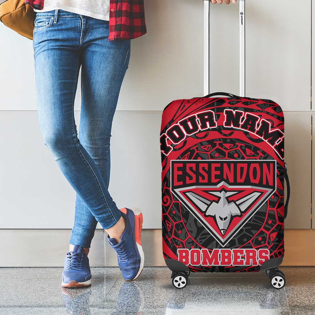 Personalized Essendon Bombers Polynesian Luggage Cover Tribal Chest and Sleeve Tattoo Heritage Warrior