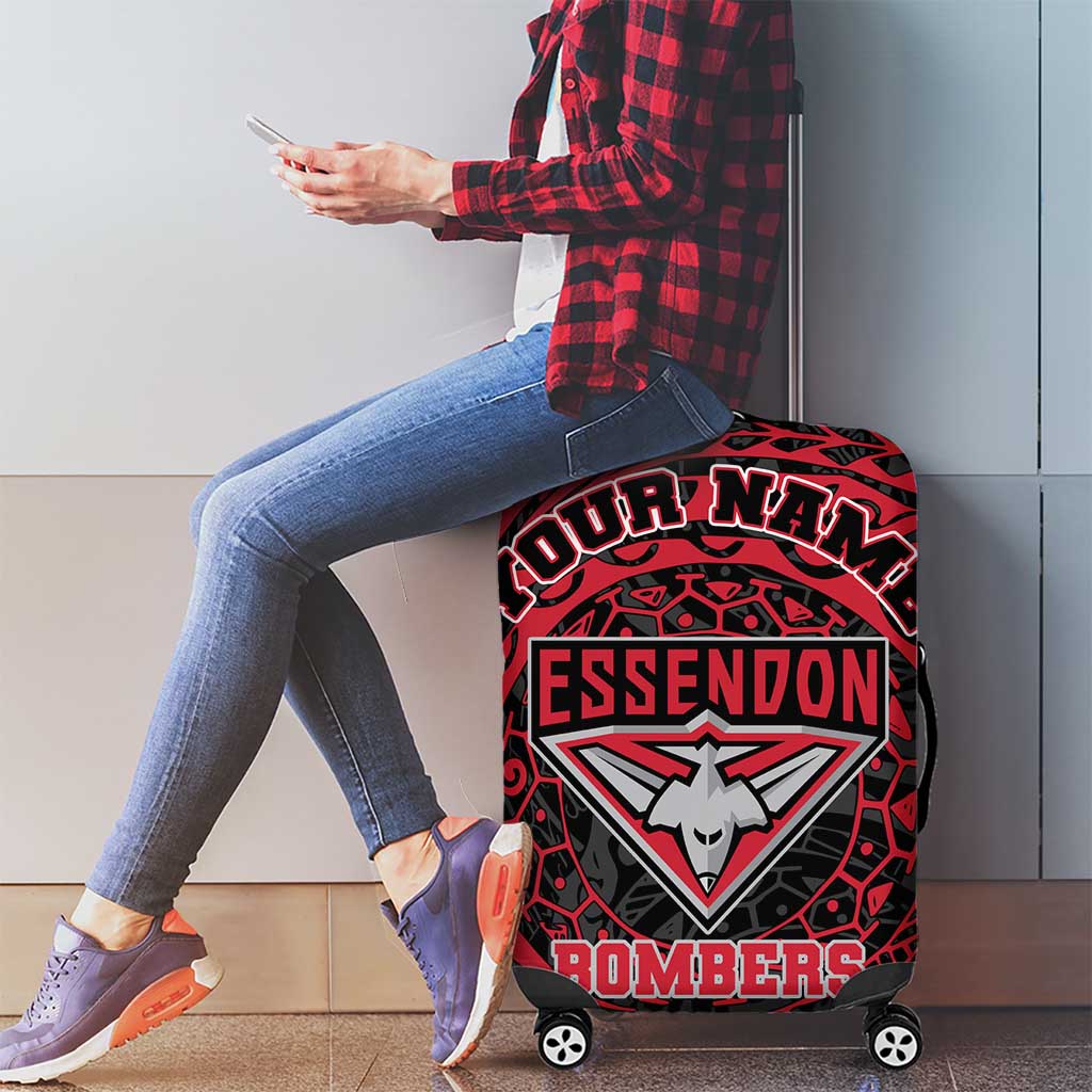 Personalized Essendon Bombers Polynesian Luggage Cover Tribal Chest and Sleeve Tattoo Heritage Warrior