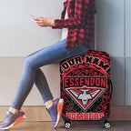 Personalized Essendon Bombers Polynesian Luggage Cover Tribal Chest and Sleeve Tattoo Heritage Warrior