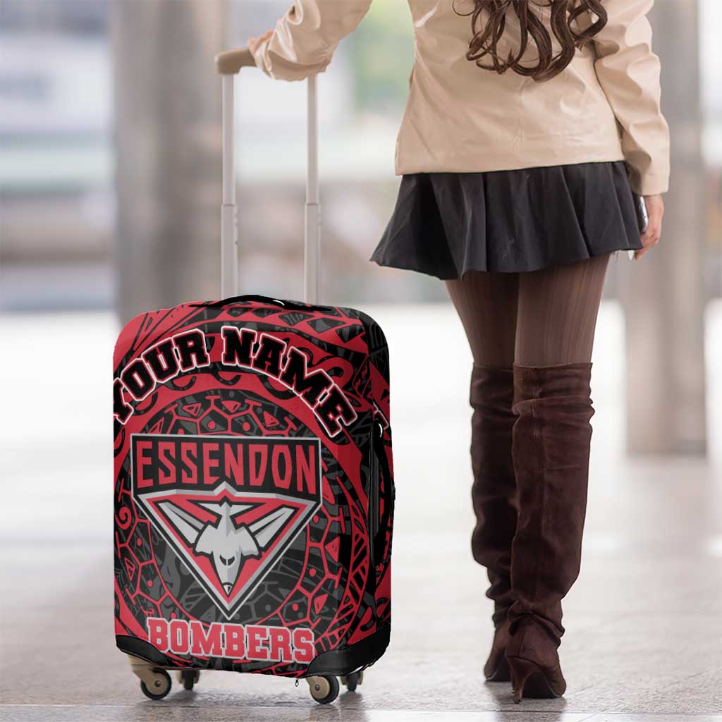 Personalized Essendon Bombers Polynesian Luggage Cover Tribal Chest and Sleeve Tattoo Heritage Warrior