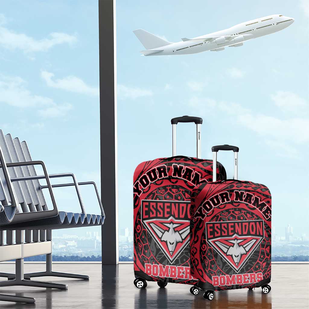 Personalized Essendon Bombers Polynesian Luggage Cover Tribal Chest and Sleeve Tattoo Heritage Warrior