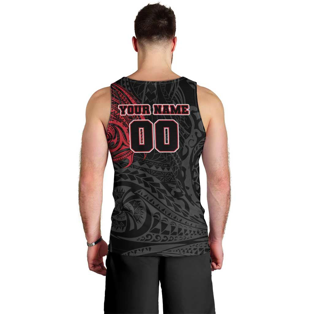 Personalized Essendon Bombers Polynesian Men Tank Top Tribal Chest and Sleeve Tattoo Heritage Warrior