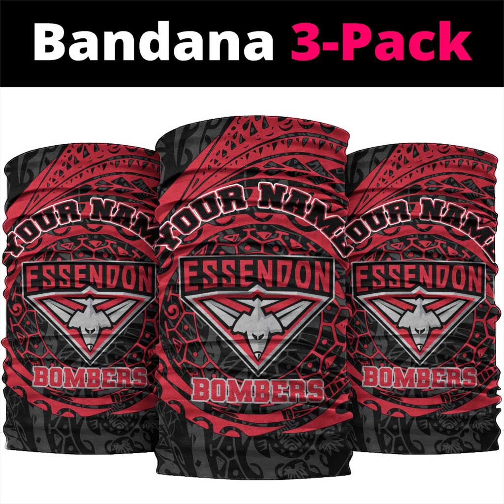 Personalized Essendon Bombers Polynesian Neck Gaiter Tribal Chest and Sleeve Tattoo Heritage Warrior