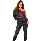 Personalized Essendon Bombers Polynesian Off Shoulder Sweater Tribal Chest and Sleeve Tattoo Heritage Warrior