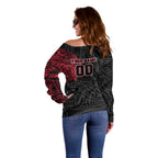 Personalized Essendon Bombers Polynesian Off Shoulder Sweater Tribal Chest and Sleeve Tattoo Heritage Warrior