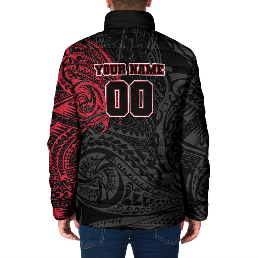 Personalized Essendon Bombers Polynesian Padded Jacket Tribal Chest and Sleeve Tattoo Heritage Warrior