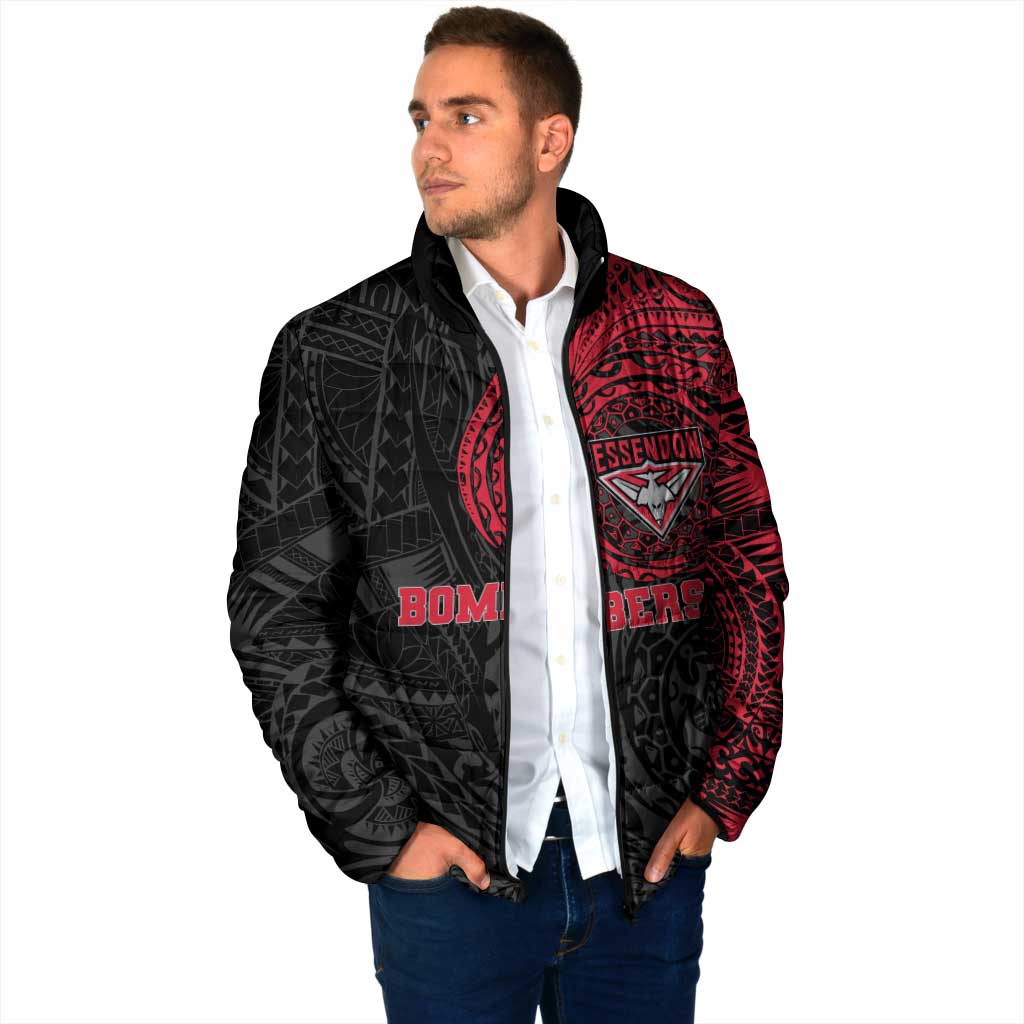Personalized Essendon Bombers Polynesian Padded Jacket Tribal Chest and Sleeve Tattoo Heritage Warrior