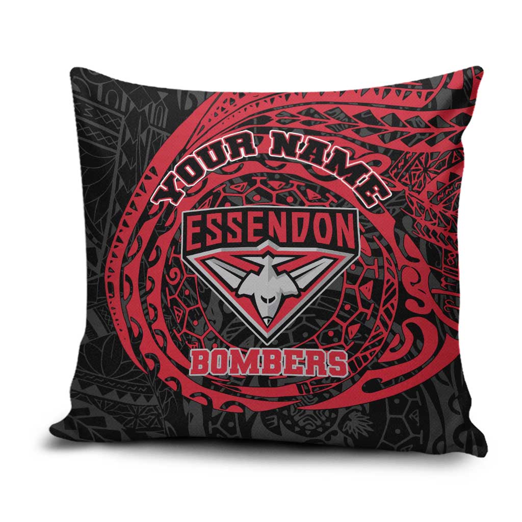 Personalized Essendon Bombers Polynesian Pillow Cover Tribal Chest and Sleeve Tattoo Heritage Warrior