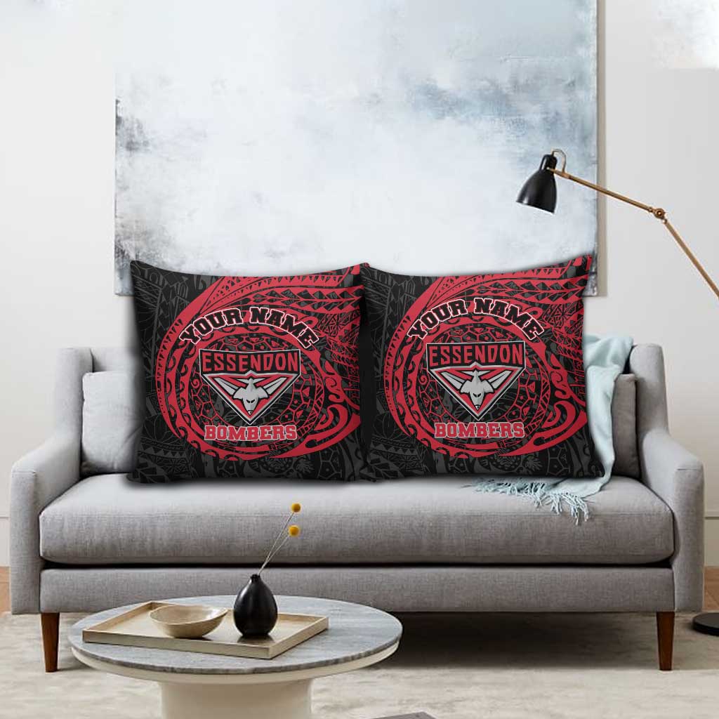 Personalized Essendon Bombers Polynesian Pillow Cover Tribal Chest and Sleeve Tattoo Heritage Warrior