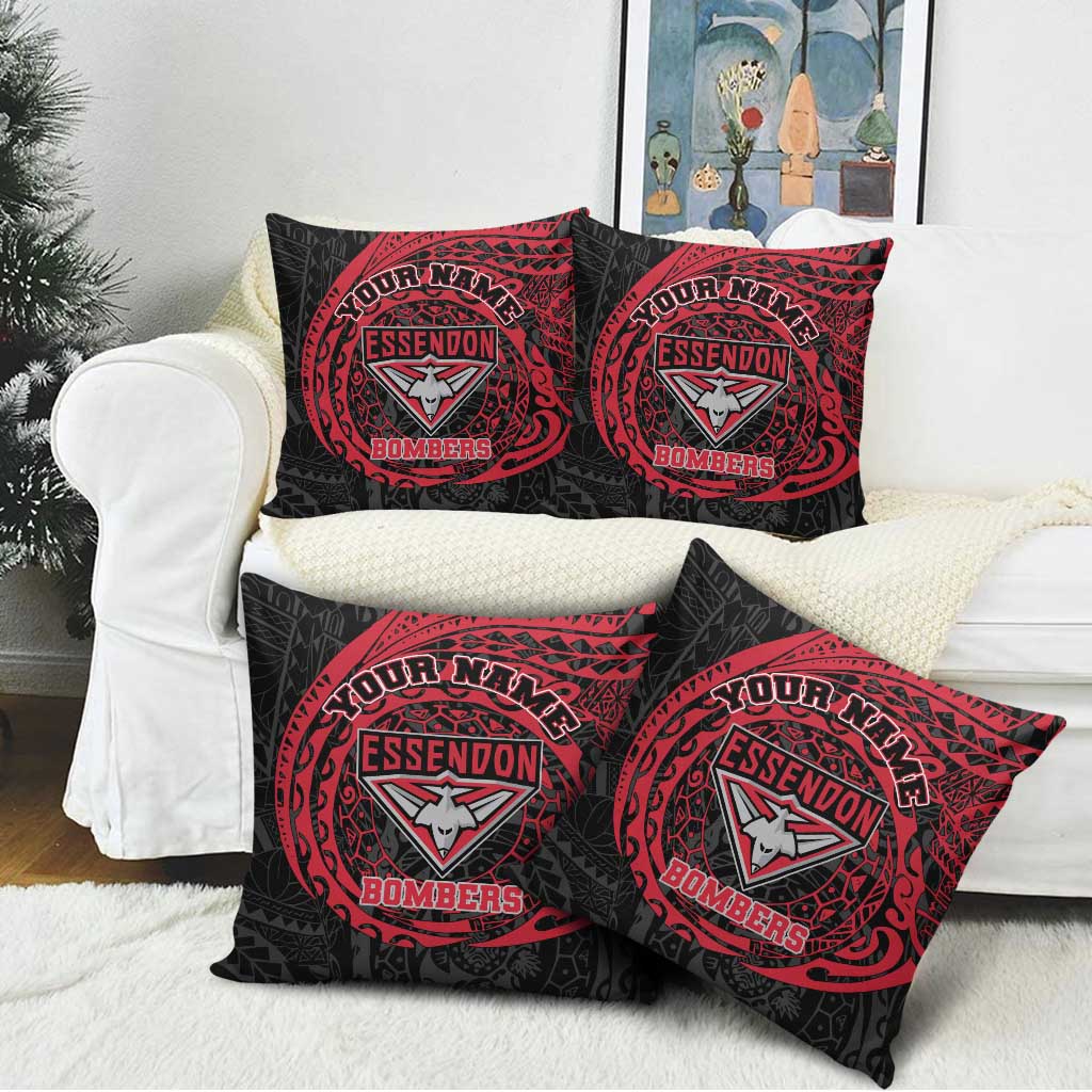 Personalized Essendon Bombers Polynesian Pillow Cover Tribal Chest and Sleeve Tattoo Heritage Warrior