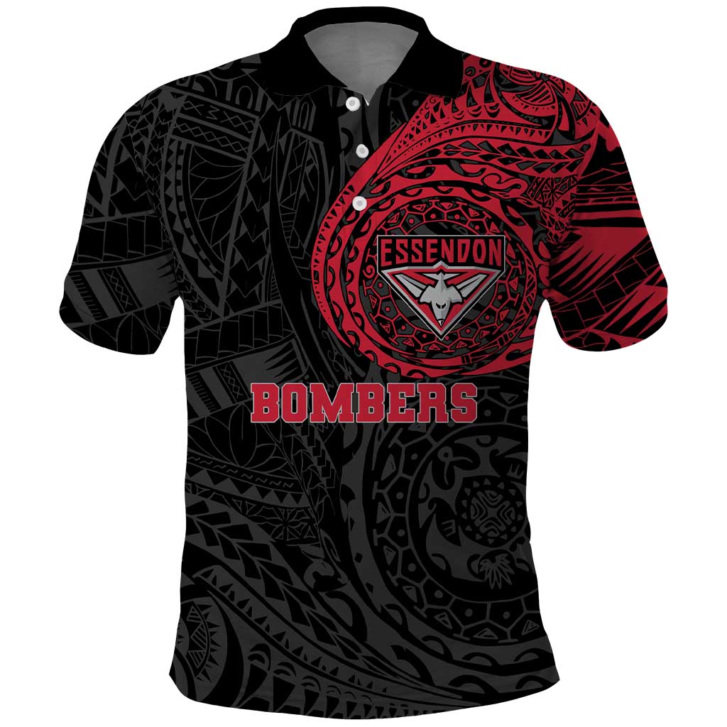 Personalized Essendon Bombers Polynesian Polo Shirt Tribal Chest and Sleeve Tattoo Heritage Warrior