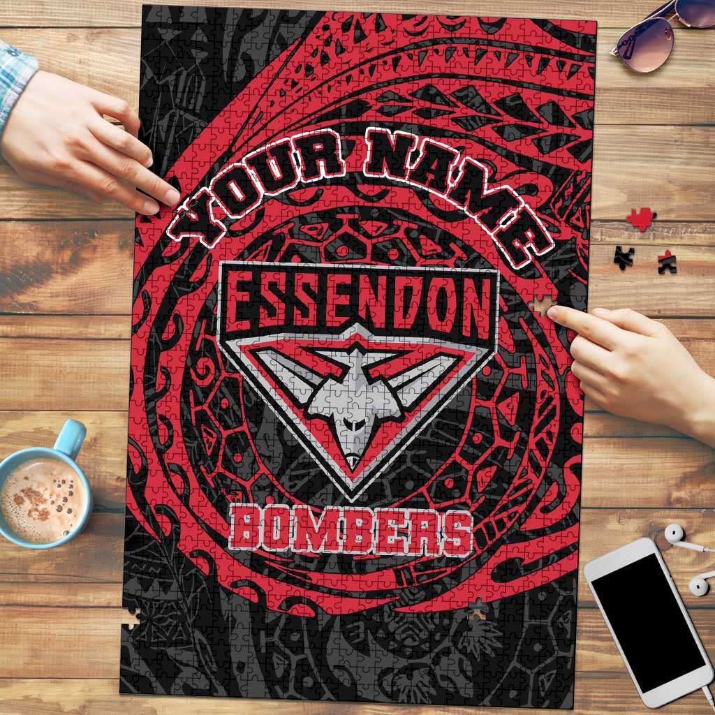 Personalized Essendon Bombers Polynesian Puzzle Tribal Chest and Sleeve Tattoo Heritage Warrior
