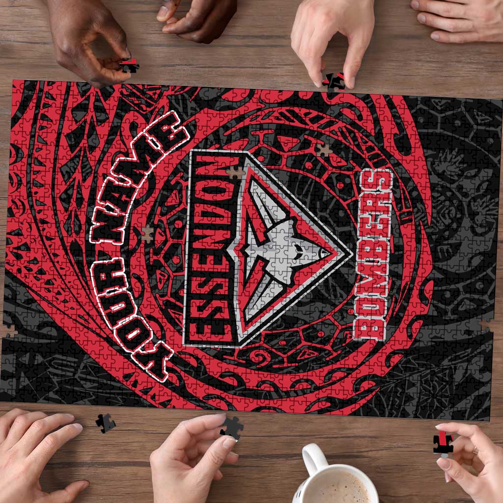 Personalized Essendon Bombers Polynesian Puzzle Tribal Chest and Sleeve Tattoo Heritage Warrior