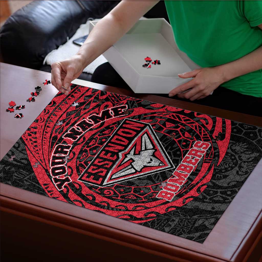 Personalized Essendon Bombers Polynesian Puzzle Tribal Chest and Sleeve Tattoo Heritage Warrior