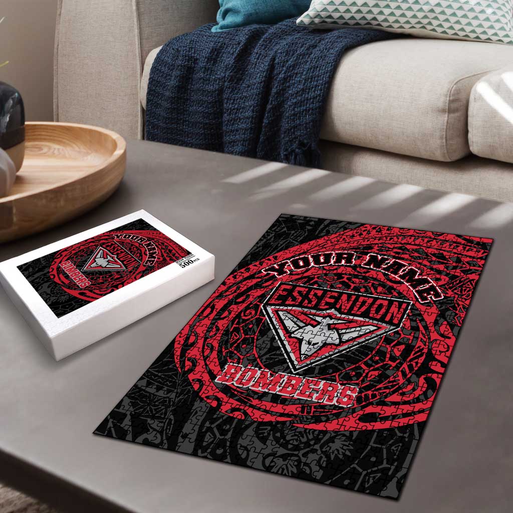 Personalized Essendon Bombers Polynesian Puzzle Tribal Chest and Sleeve Tattoo Heritage Warrior