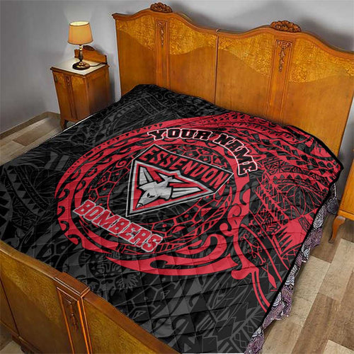 Personalized Essendon Bombers Polynesian Quilt Tribal Chest and Sleeve Tattoo Heritage Warrior