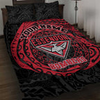 Personalized Essendon Bombers Polynesian Quilt Bed Set Tribal Chest and Sleeve Tattoo Heritage Warrior