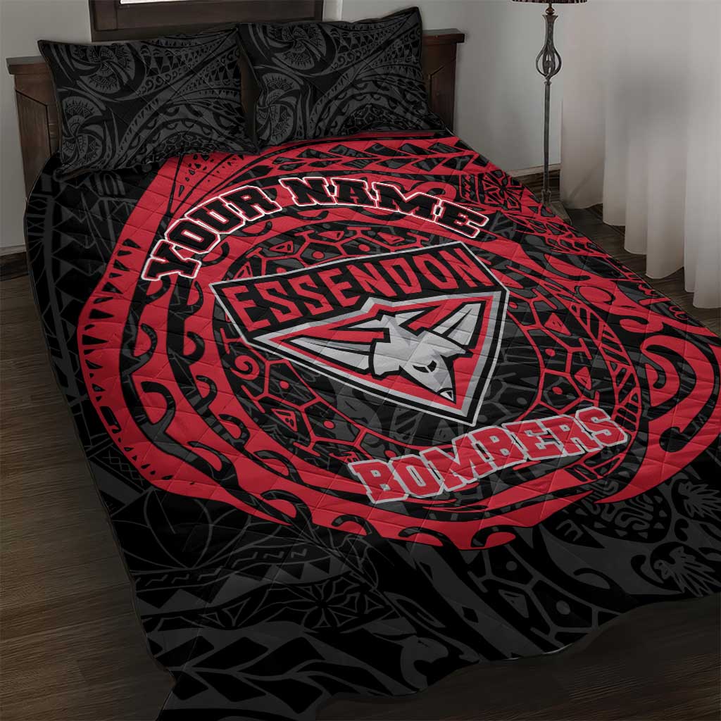 Personalized Essendon Bombers Polynesian Quilt Bed Set Tribal Chest and Sleeve Tattoo Heritage Warrior