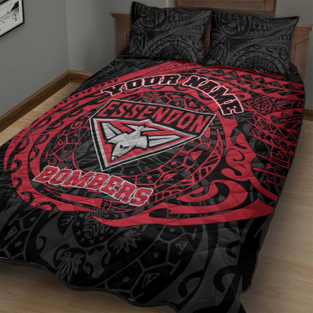 Personalized Essendon Bombers Polynesian Quilt Bed Set Tribal Chest and Sleeve Tattoo Heritage Warrior