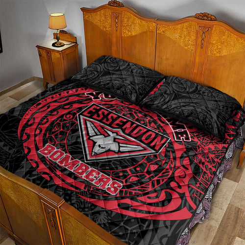 Personalized Essendon Bombers Polynesian Quilt Bed Set Tribal Chest and Sleeve Tattoo Heritage Warrior