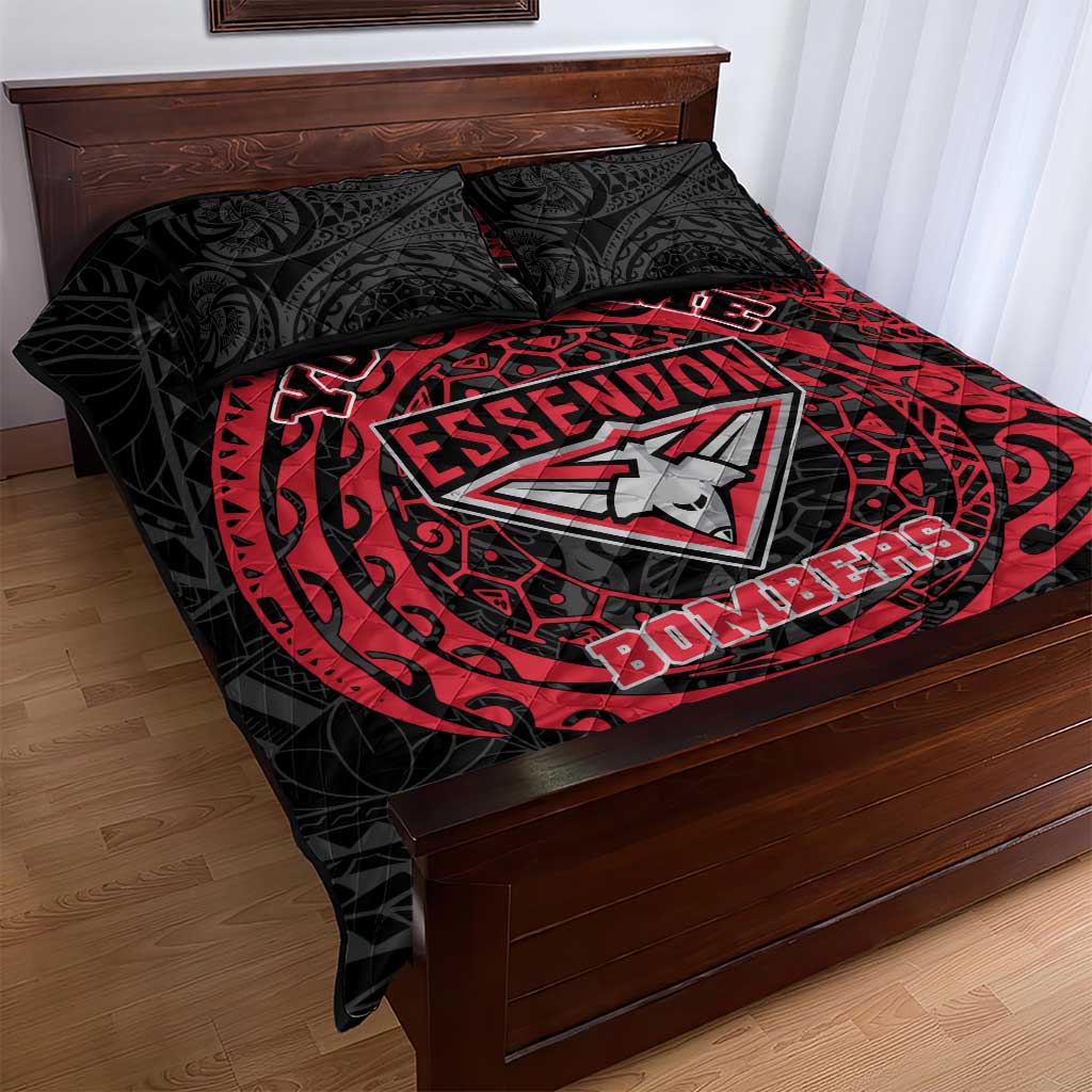 Personalized Essendon Bombers Polynesian Quilt Bed Set Tribal Chest and Sleeve Tattoo Heritage Warrior
