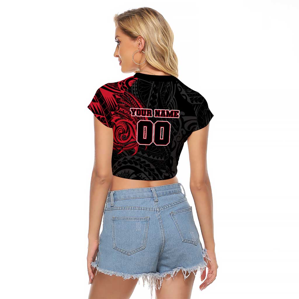 Personalized Essendon Bombers Polynesian Raglan Cropped T Shirt Tribal Chest and Sleeve Tattoo Heritage Warrior
