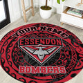 Personalized Essendon Bombers Polynesian Round Carpet Tribal Chest and Sleeve Tattoo Heritage Warrior
