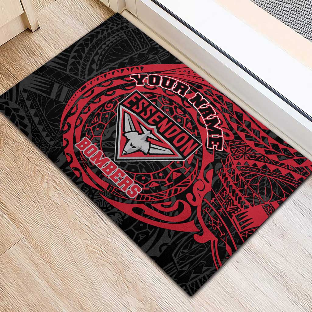 Personalized Essendon Bombers Polynesian Rubber Doormat Tribal Chest and Sleeve Tattoo Heritage Warrior