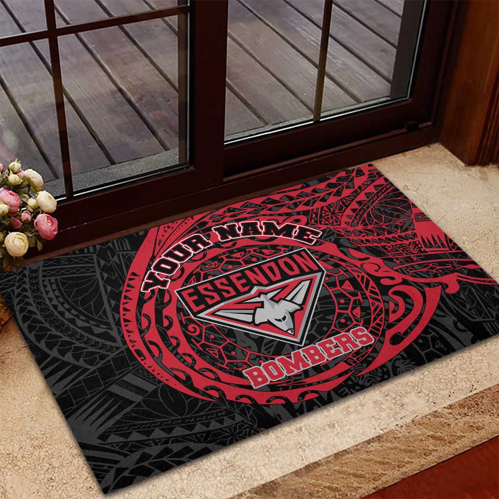 Personalized Essendon Bombers Polynesian Rubber Doormat Tribal Chest and Sleeve Tattoo Heritage Warrior