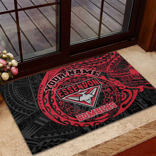 Personalized Essendon Bombers Polynesian Rubber Doormat Tribal Chest and Sleeve Tattoo Heritage Warrior