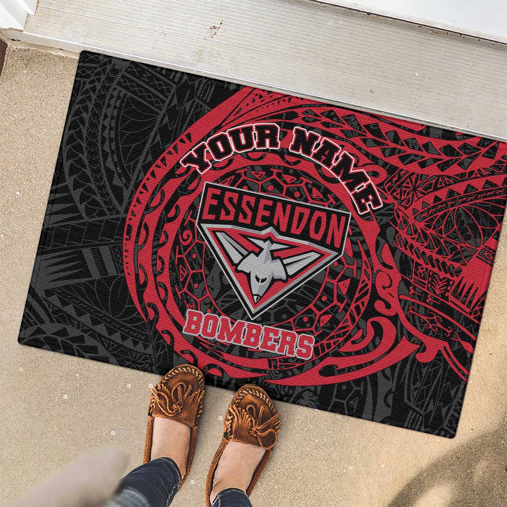 Personalized Essendon Bombers Polynesian Rubber Doormat Tribal Chest and Sleeve Tattoo Heritage Warrior