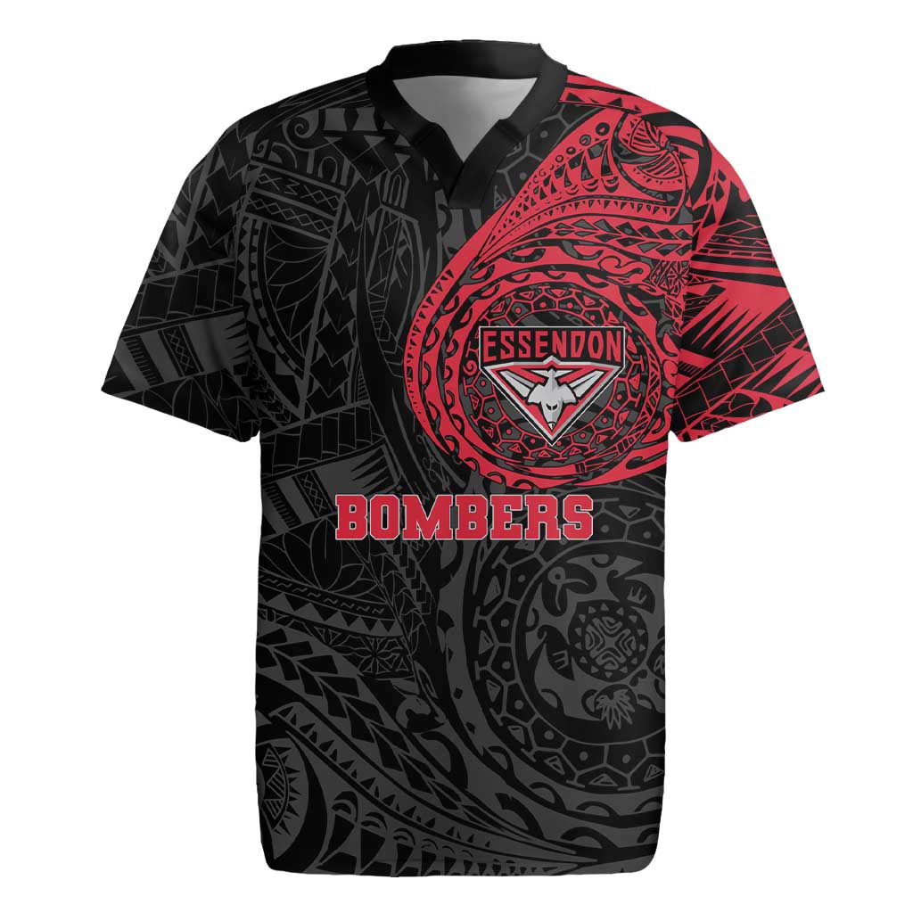 Personalized Essendon Bombers Polynesian Rugby Jersey Tribal Chest and Sleeve Tattoo Heritage Warrior
