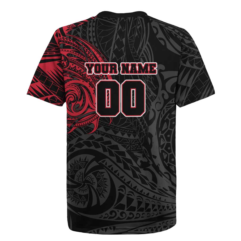 Personalized Essendon Bombers Polynesian Rugby Jersey Tribal Chest and Sleeve Tattoo Heritage Warrior
