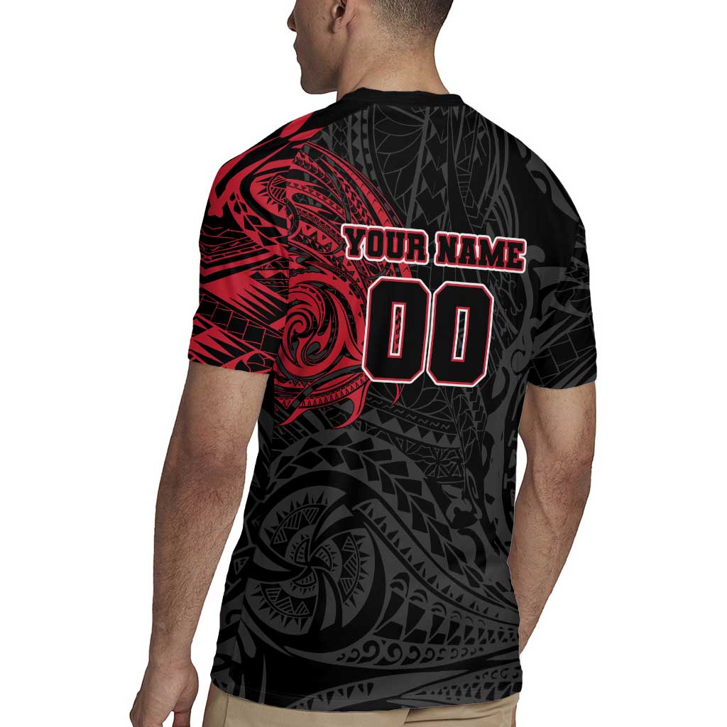 Personalized Essendon Bombers Polynesian Rugby Jersey Tribal Chest and Sleeve Tattoo Heritage Warrior