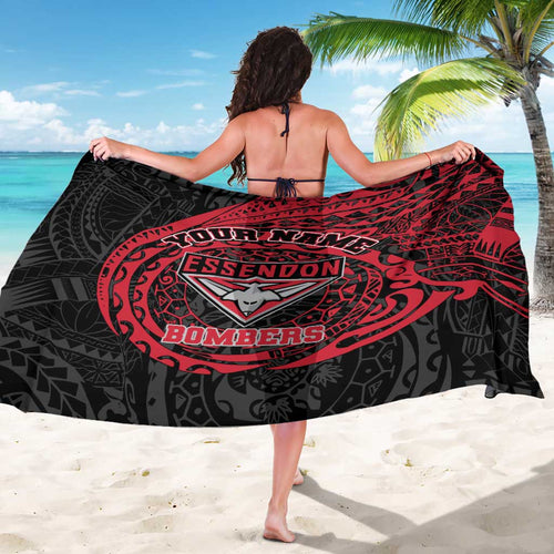 Personalized Essendon Bombers Polynesian Sarong Tribal Chest and Sleeve Tattoo Heritage Warrior