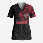 Personalized Essendon Bombers Polynesian Scrub Top Tribal Chest and Sleeve Tattoo Heritage Warrior